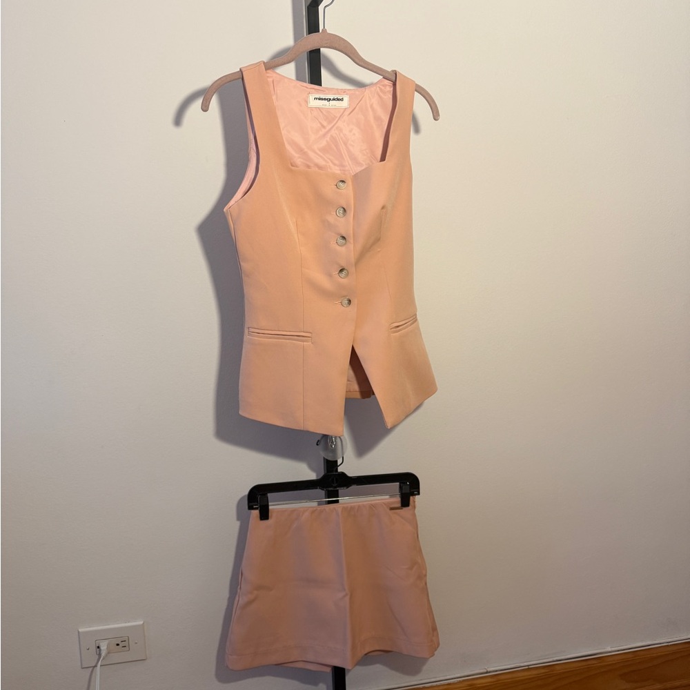 Missguided Blush Pink Buttoned Top and Skirt Set Size S